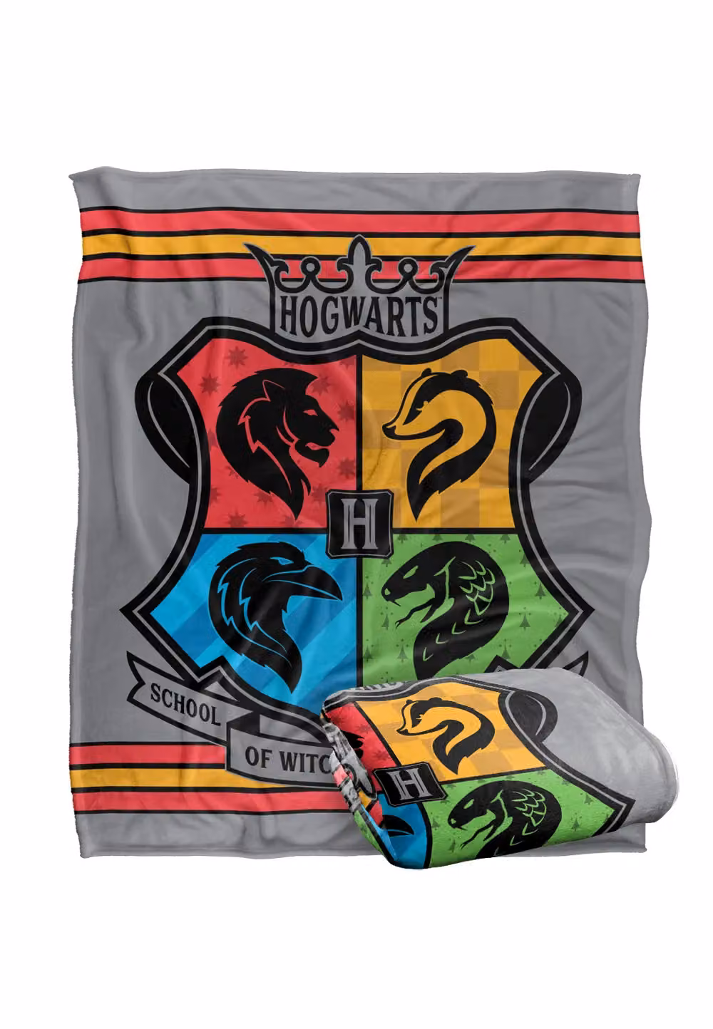 LOGOVISION Harry Potter Hogwarts Neon Pinstripe Logo Super Soft Fleece Throw Blanket, White and Multicolour, W: 152 cm, D: 127 cm – 2