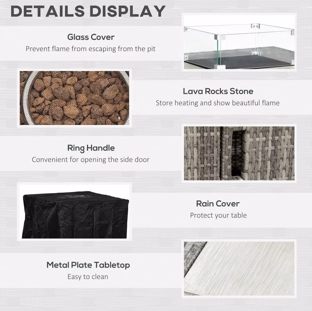 STILVORA Grey Gas Fire Pit Table with Rain Cover, W/D/H: 71 x 62 x 71 cm – 6