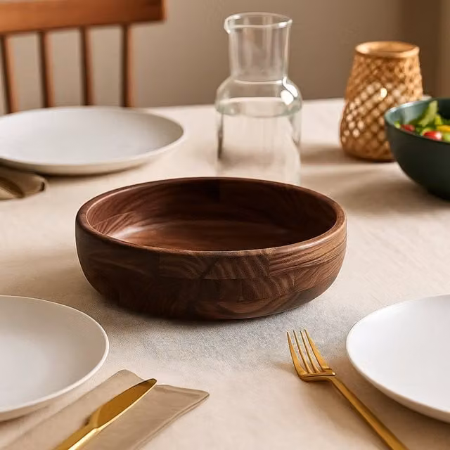 Orsina Rosi Small Round Solid Wood Salad Bowl in Brown – 1