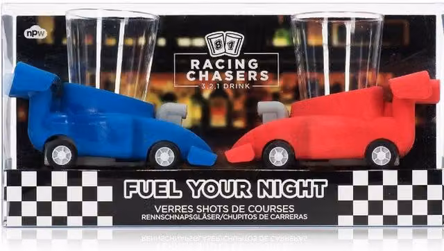 NPW Racing Car Shot Glass Set of 2 in Red and Blue