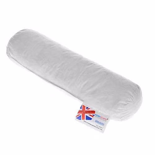Homescapes White Duck Feather and Down Bolster Cushion Insert with Cotton Cover