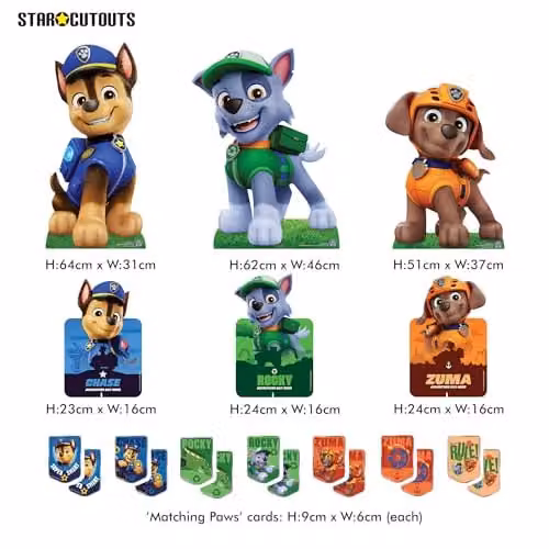 Star Cutouts SC4599 Paw Patrol Chase, Rocky and Zuma Multi Pack Cardboard Cutouts, Multicolour, Height: 66 cm