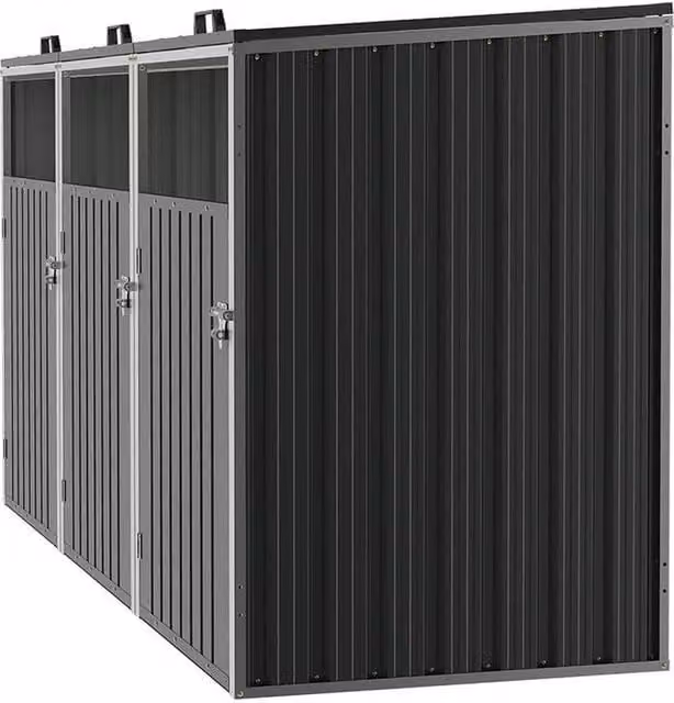 FLAVORA Large Triple Wheelie Bin Metal Storage Store, Grey, W: 100 cm, D: 100 cm, H: 122 cm – 1