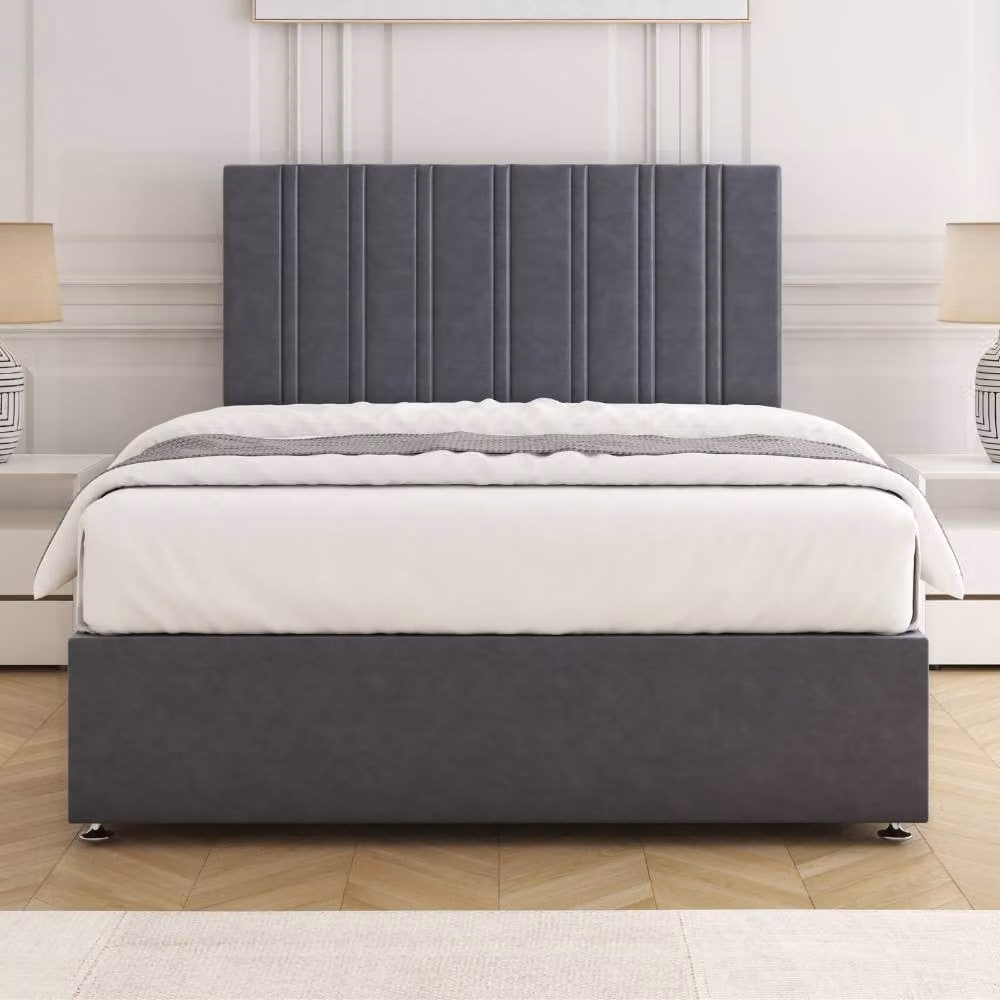 BSSPOKE Sienna Plush Divan Bed with 24 inch Headboard and 2 Drawers in Grey Velvet Fabric, W/D/H: 140 x 200 cm – 2