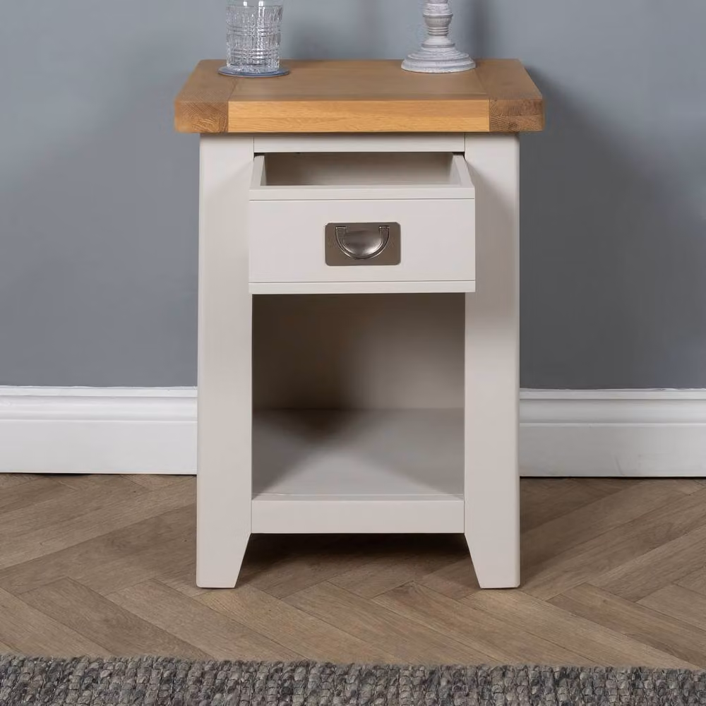 Elm Home And Garden White Painted Oak Wood Nightstand Bedside Cabinet W/D/H: 62 x 47 x 37 cm – 2