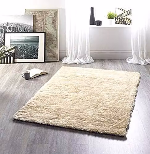 Rugs Direct Rectangular Plain Beige Polyester Rug, W: 170 cm, D: 120 cm, H: 1 cm