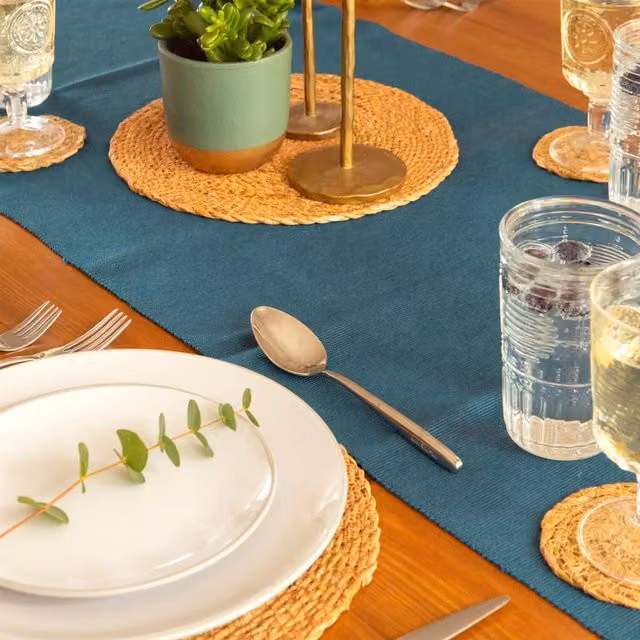 Nicola Spring Cotton Fabric Table Runner in Blue, W: 48 cm, L: 183 cm