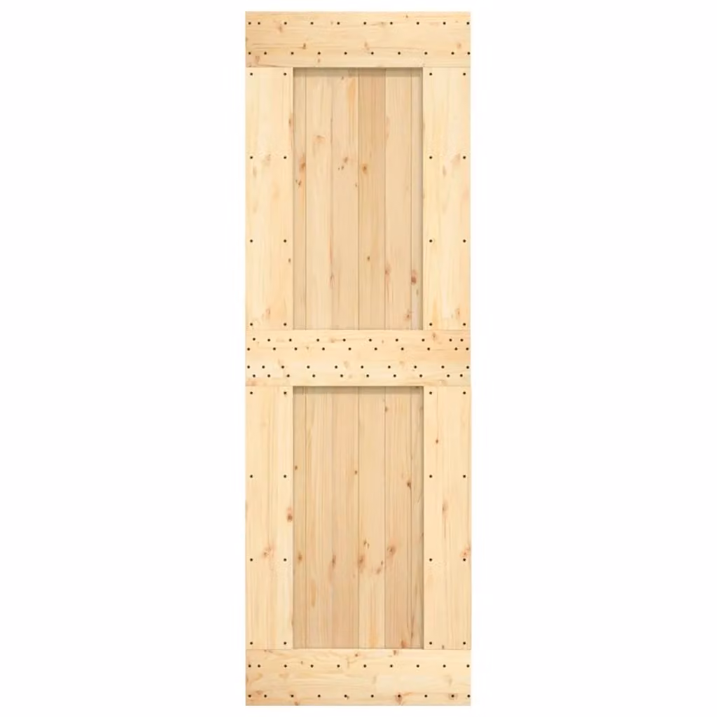 Berkfield Home Modern Sliding Door with Hardware Set, Solid Wood and Steel, Brown, W: 70 cm, H: 210 cm
