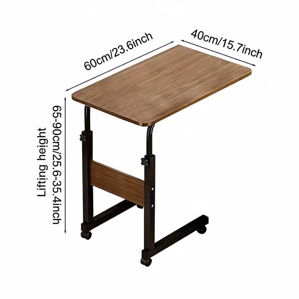 FLAVORA Adjustable Height Medical Overbed Bedside Table with Castors in Brown – 2