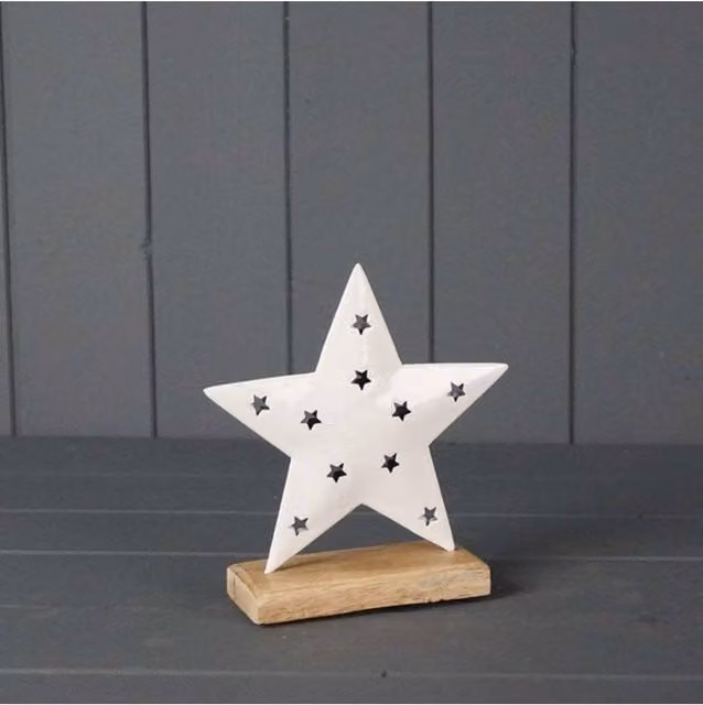 KDMD White Elegant Rustic Enamelled Star Metal Pendant and Tabletop Decoration