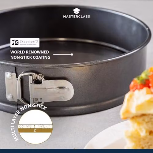 MasterClass Non-Stick Springform Round Cake Tin with Loose Base, Grey, Diameter: 25 cm – 5