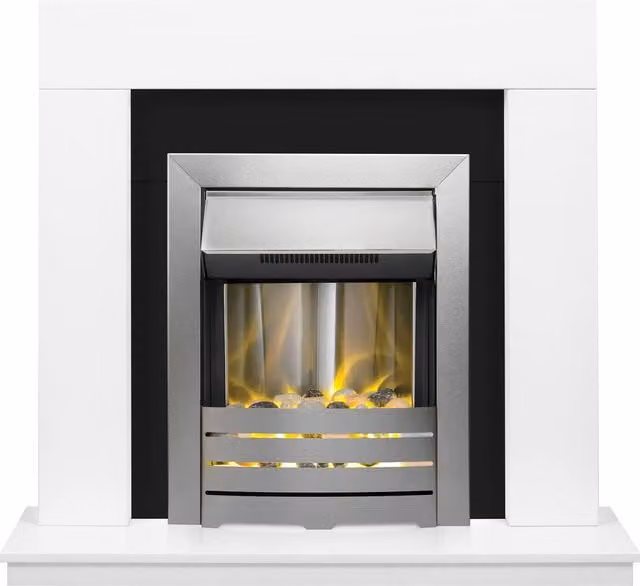 Adam Fires & Fireplaces Malmo Fireplace in White and Black with Helios Electric Fire in Brushed Steel, 39 Inch, Grey – 1
