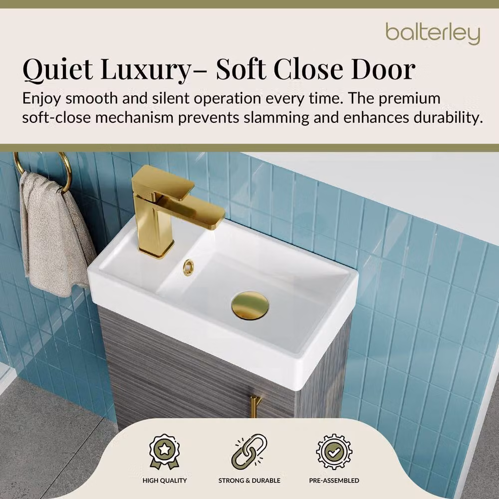 Balterley Wall Mounted Vanity Basin in Anthracite Grey with Brushed Brass Handle, W: 40 cm, H: 73.5 cm – 3