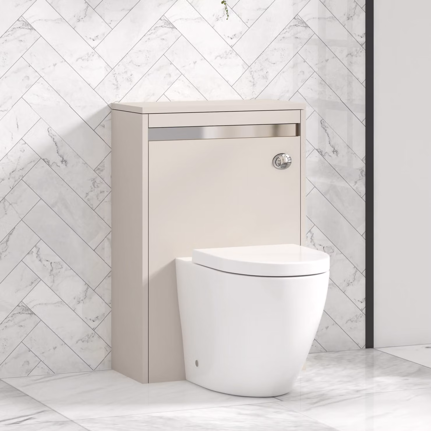 Royal Bathrooms Orion Wall Mounted WC Unit in Warm Taupe with Elva Rimless Ceramic Toilet Pan, Soft Close Seat and Cistern, Width: 54 cm