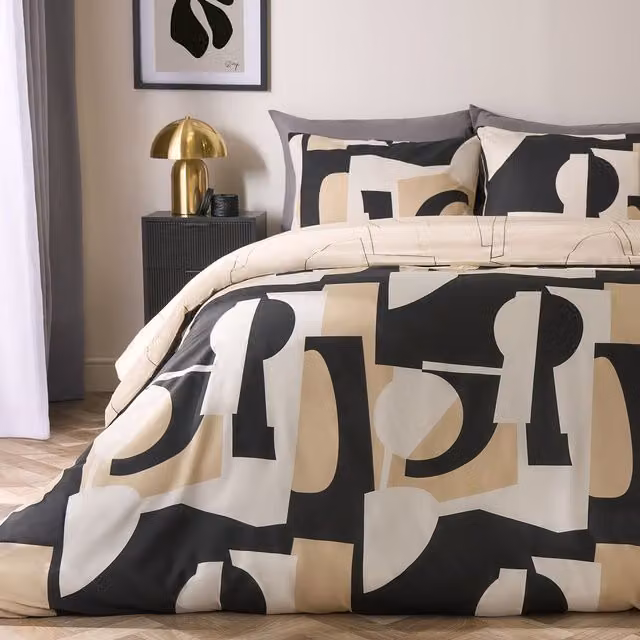 OHS King Size Geometric Duvet Cover and Pillowcase Bedding Set in Black and Beige – 6