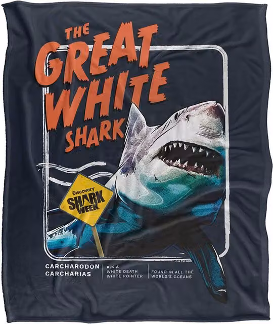 Logovision Shark Week Television Series Multicolour Soft Fleece Throw Blanket, W: 152 cm, D: 127 cm – 5