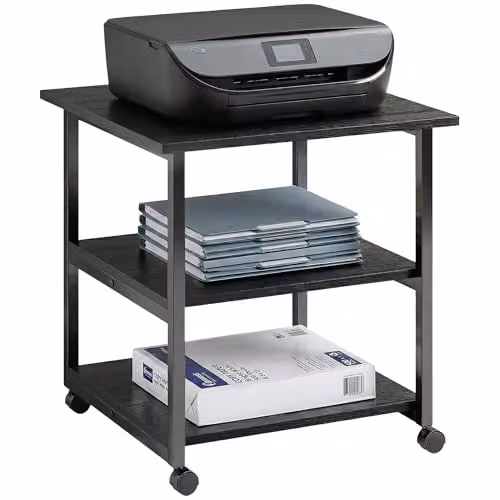 HOMCOM 3-Tier Mobile Printer Stand with Storage Shelf, Black, W/D/H: 50 x 50 x 52.5 cm