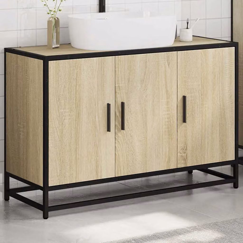 Berkfield Home Sonoma Oak Bathroom Sink Cabinet, Brown, W/D/H: 90 x 33 x 60 cm – 2