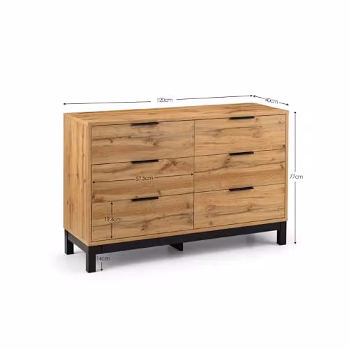 Julian Bowen Bali 6 Drawer Wide Chest of Drawers in Oak with Rattan Details W/D/H: 120 x 40 x 75 cm – 2