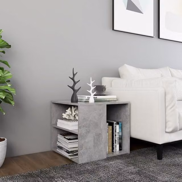 Berkfield Home Modern Square Side Table in Grey Composite Wood, W/D/H: 50 x 50 x 45 cm