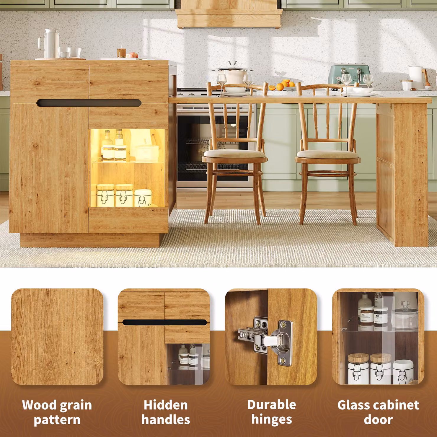 Aosom UK Versatile Wood Kitchen Island with Extendable Table and 2 Drawers in Brown, W: 122-195 cm, D: 70 cm, H: 93.5 cm – 3