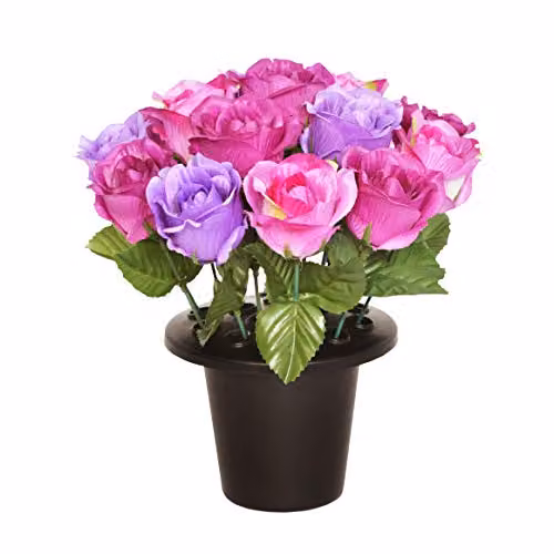 KOMIRO Purple and Mauve Artificial Rose Memorial Grave Bowl with 16 Flowers