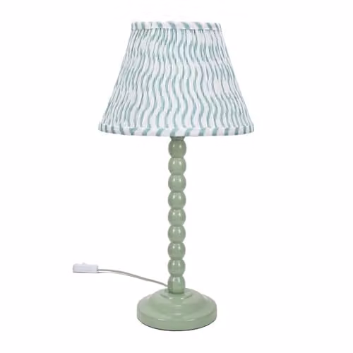 ValueLights Sage Green Bobbin Stem Table Lamp with Green Pleated Fabric Shade and LED Bulb