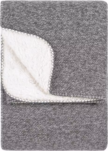 Nurrel Grey Knitted Fleece Throw with Fringes