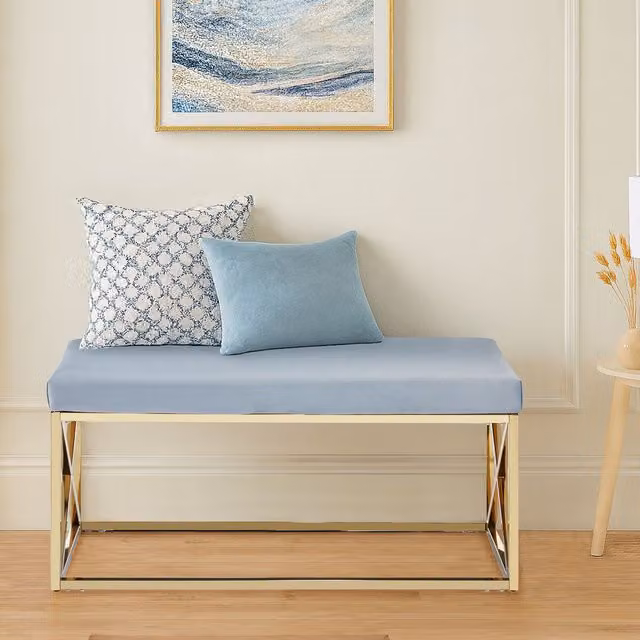 Orsina Luxe Powder Blue Velvet and Gold Accent Bench – 1