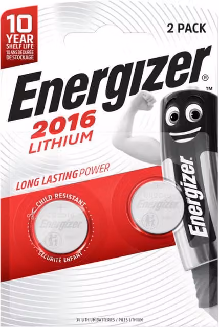 Energizer CR2016 3V 90mAh Silver Lithium Button Cell Battery, Pack of 2 – 1