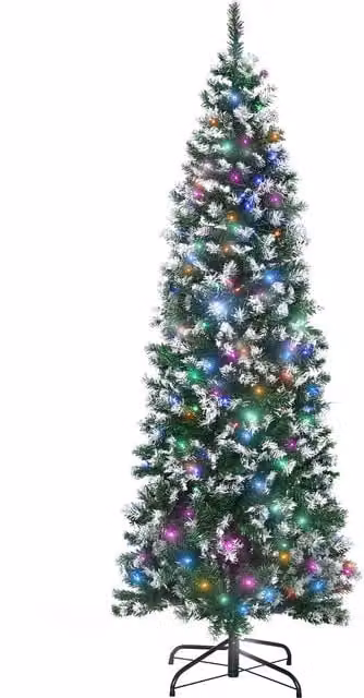 HOMCOM 6ft Tall Slim Pencil Artificial Christmas Tree with 300 Multicolour LED Lights and 618 Tips, Green