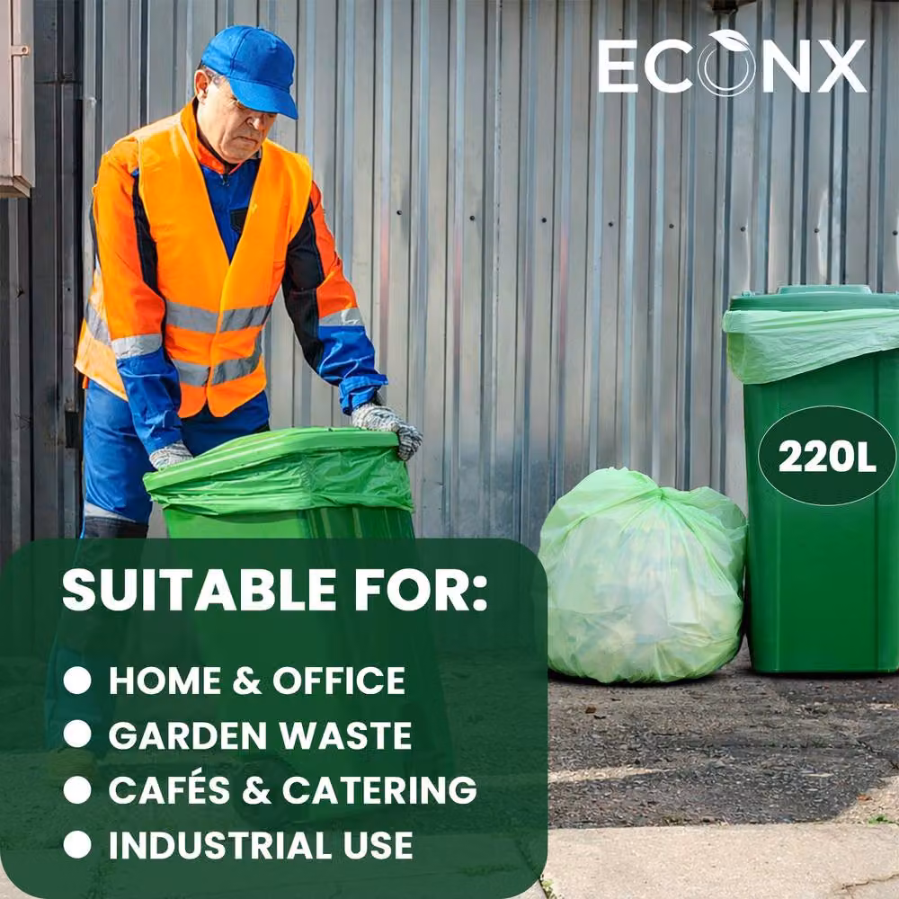 ECONX 220 Litre Biodegradable and Compostable Bin Liners, Green, 50 Pack – 4