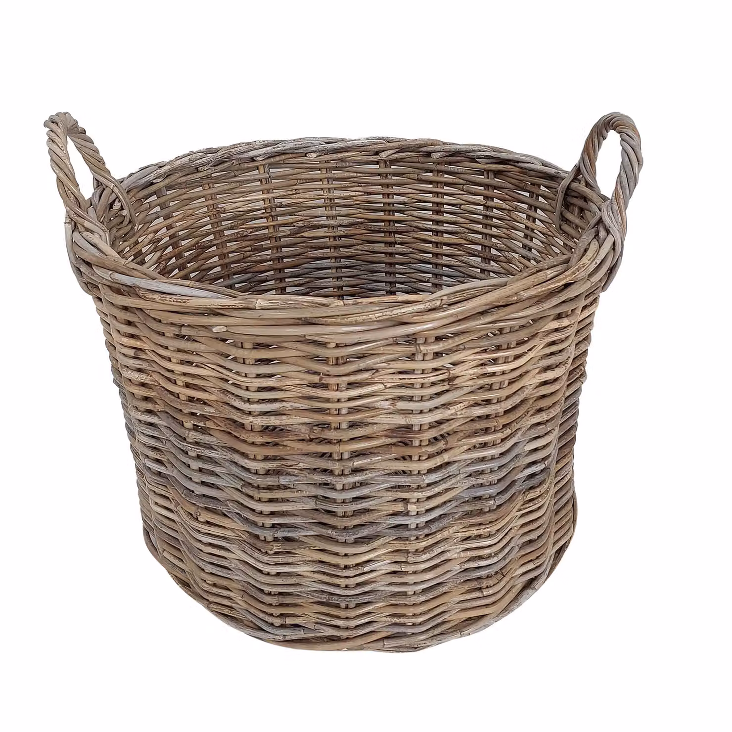 Dibor Traditional Round Large Grey Rattan Log Basket with Handles H: 40 cm, L: 57 cm, W: 40 cm – 2
