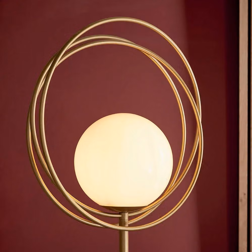 Loops Standing Floor Lamp in Brushed Gold with Transparent Glass Sphere Shade, Height: 155.6 cm – 3