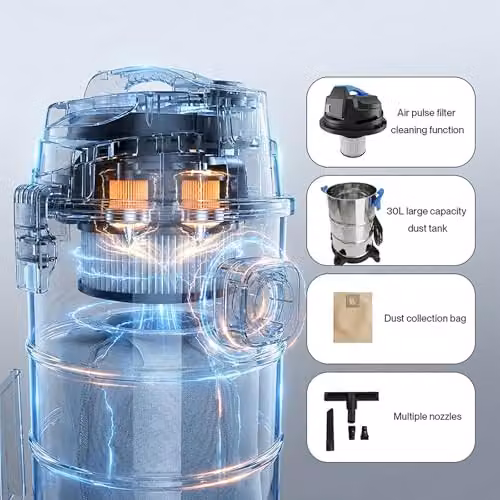 Spector 30L Wet and Dry Vacuum Cleaner in Silver and Blue with 1400W Motor, Blower Function and Power Take Off Socket – 11