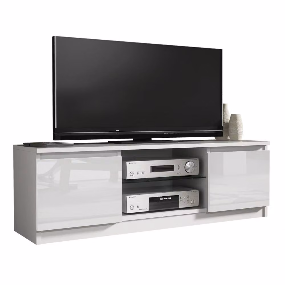 Creative Furniture Aura TV Unit, White with Glossy MDF and Glass Doors, W: 120 cm, D: 40 cm, H: 38 cm – 3