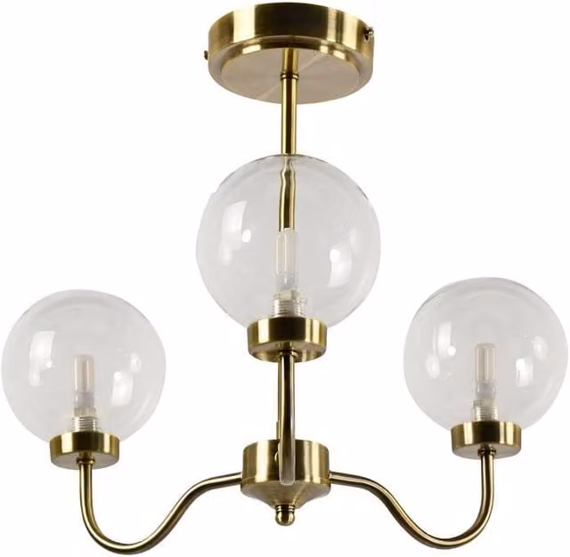First Choice Lighting Totley Antique Brass 3 Arm Ceiling Light with Transparent Glass Shades in Bronze