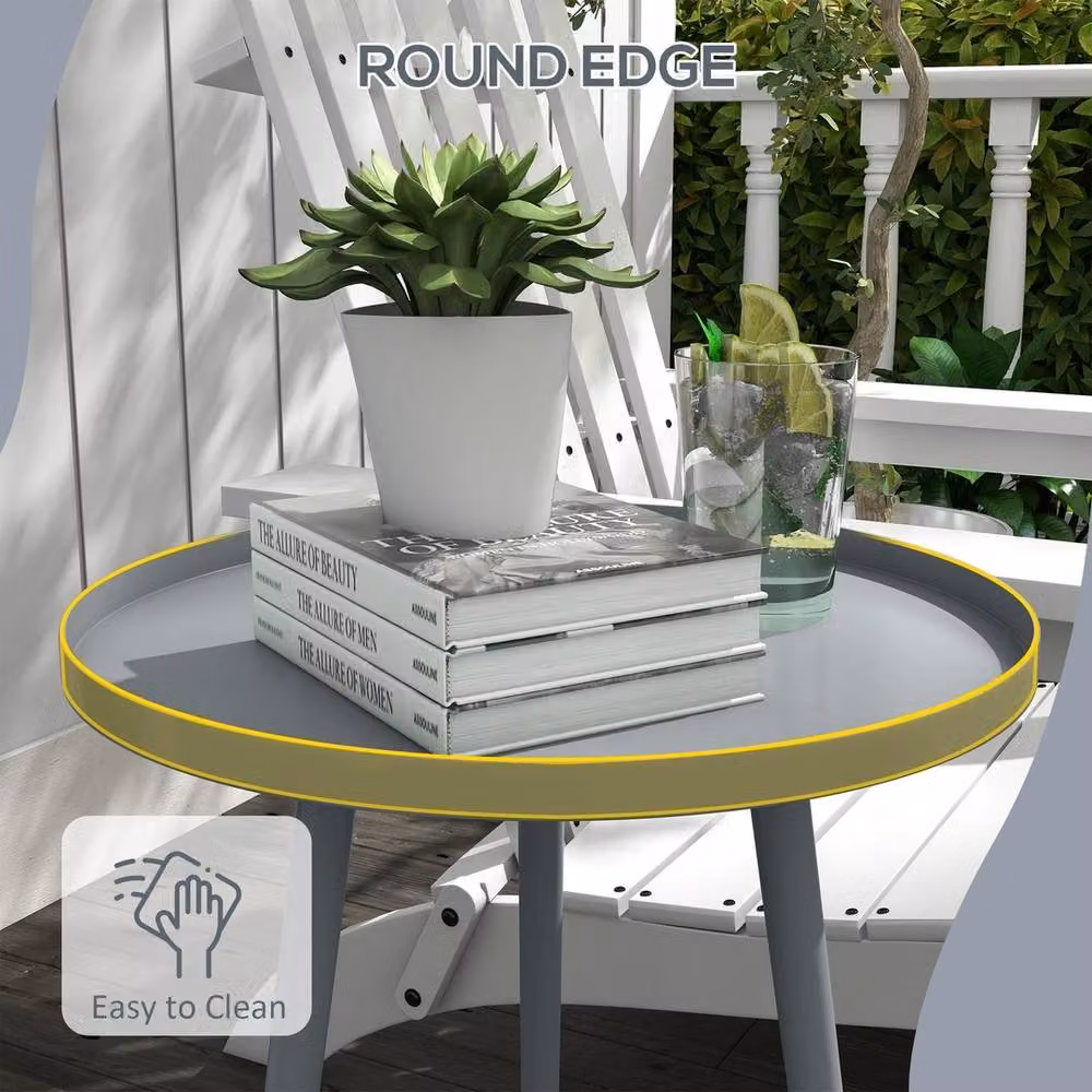 EONLION Round Metal Garden Coffee Table in Matt Grey, Diameter: 100 cm – 2