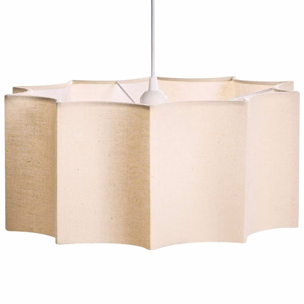 Wyld and Coco Modern Suspended Pendant Lamp with Beige Fabric Shade and Metal Base – 2