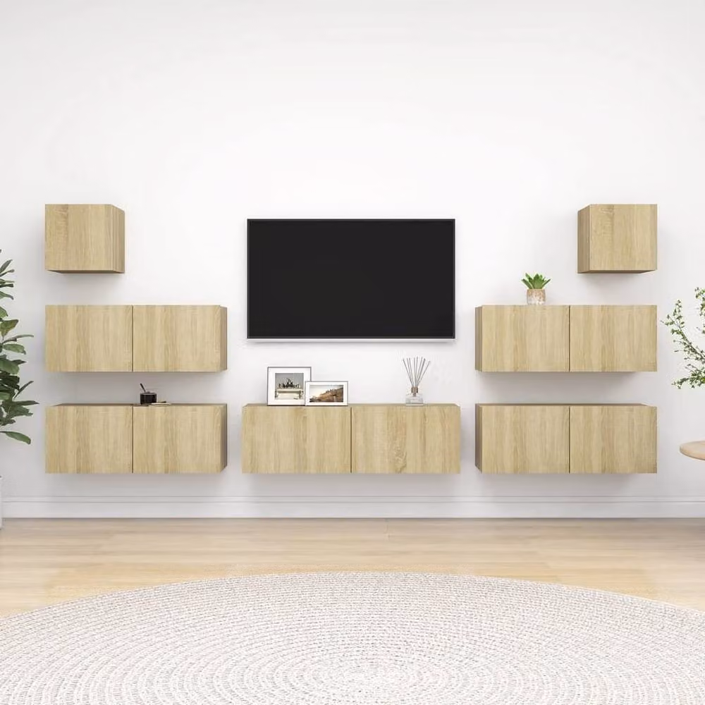 Berkfield Home Modern 7 Piece TV Cabinet Set in Sonoma Oak and Tan – 2