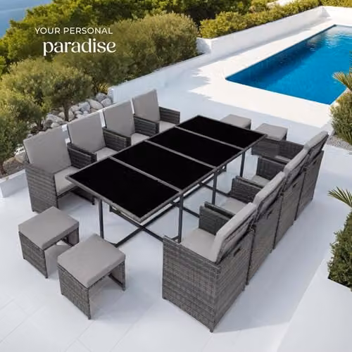 tectake Modern Rattan Garden Furniture Set in Grey and Black – 7