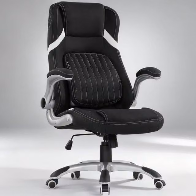 ERGOVEXA Black Fabric Executive Office Chair with Armrests and Weight Adjustment – 1