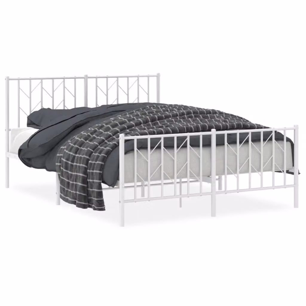 Berkfield Home Metal Bed Frame with Footboard, White, W/D/H: 135 x 190 cm – 2