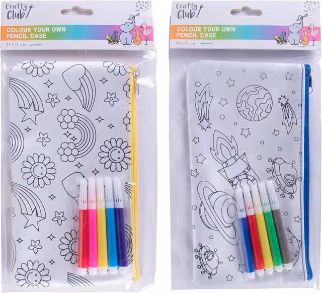 Crafty Club Colour Your Own Pencil Case, Multicolour and White Flat Zip Pouch