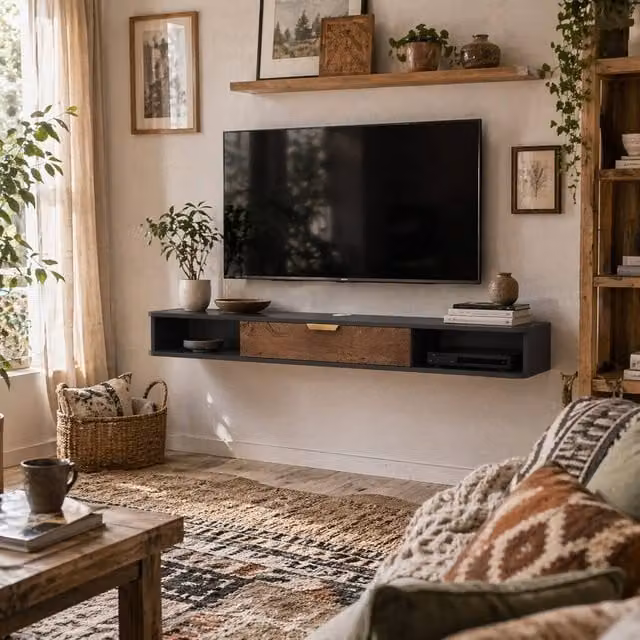 Wyld Haus Nova Floating TV Stand with Storage, Charcoal Grey and Gold, W: 140 cm, D: 24 cm, H: 16 cm