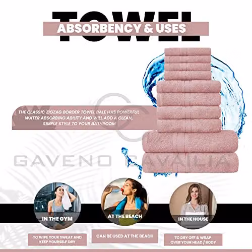 GC GAVENO CAVAILIA 10 Piece Egyptian Cotton Towel Set in Blush Pink, including 4 Face Towels, 4 Hand Towels and 2 Bath Towels – 2