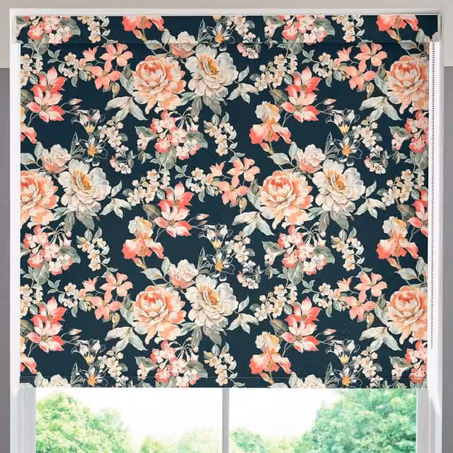 Terrys Floral Blackout Roller Blind in Multicolour Orange and Black