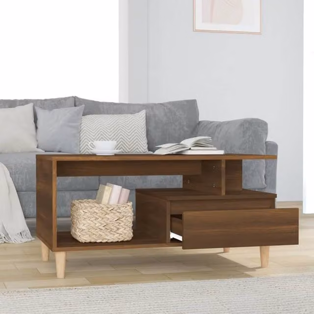 Berkfield Home Decorative Coffee Table in Brown Oak, W/D/H: 90 x 49 x 45 cm