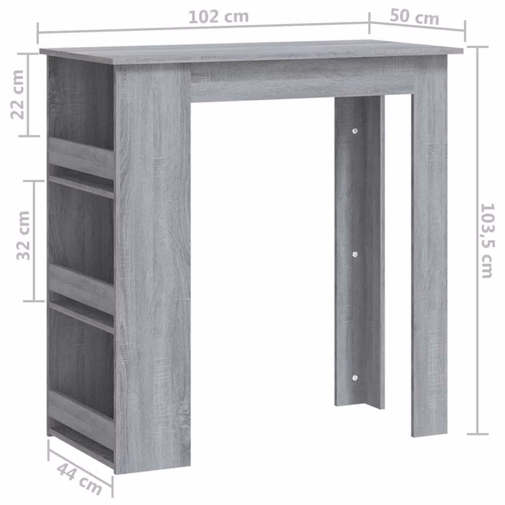 Berkfield Home Modern Bar Table with Storage Rack in Grey Sonoma, W: 102 cm, D: 50 cm, H: 103.5 cm – 3