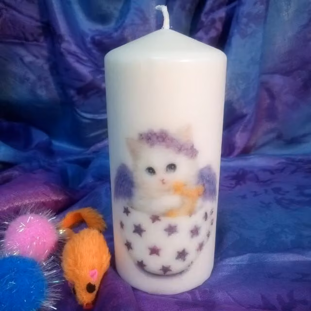 Viki Pillar Candle Adorable Kittens in White